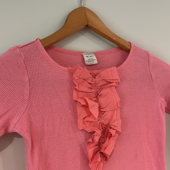 CREWCUTS Girls 6/7 Cotton Thermal Knit Long Sleeve Shirt Ruffle Front - Picture 2 of 6